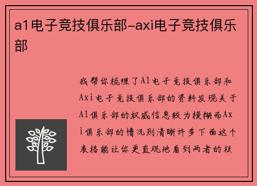 a1电子竞技俱乐部-axi电子竞技俱乐部